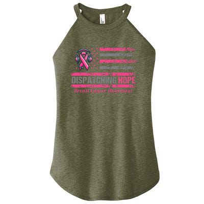 Dispatcher Breast Cancer Awareness Ribbon American Flag Women's Perfect Tri Rocker Tank