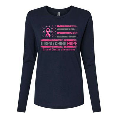 Dispatcher Breast Cancer Awareness Ribbon American Flag Womens Cotton Relaxed Long Sleeve T-Shirt