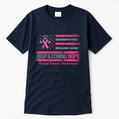 Dispatcher Breast Cancer Awareness Ribbon American Flag Tall T-Shirt