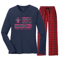 Dispatcher Breast Cancer Awareness Ribbon American Flag Women's Long Sleeve Flannel Pajama Set 