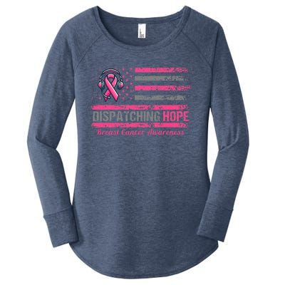 Dispatcher Breast Cancer Awareness Ribbon American Flag Women's Perfect Tri Tunic Long Sleeve Shirt