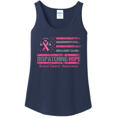 Dispatcher Breast Cancer Awareness Ribbon American Flag Ladies Essential Tank