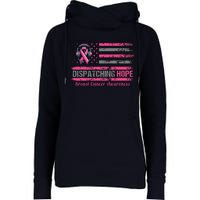 Dispatcher Breast Cancer Awareness Ribbon American Flag Womens Funnel Neck Pullover Hood