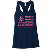 Dispatcher Breast Cancer Awareness Ribbon American Flag Women's Racerback Tank