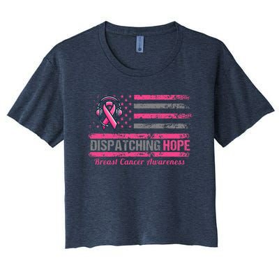 Dispatcher Breast Cancer Awareness Ribbon American Flag Women's Crop Top Tee