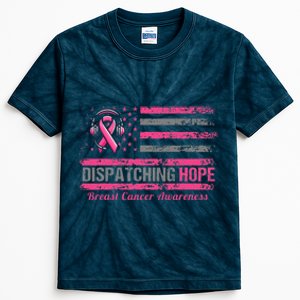 Dispatcher Breast Cancer Awareness Ribbon American Flag Kids Tie-Dye T-Shirt