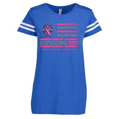 Dispatcher Breast Cancer Awareness Ribbon American Flag Enza Ladies Jersey Football T-Shirt