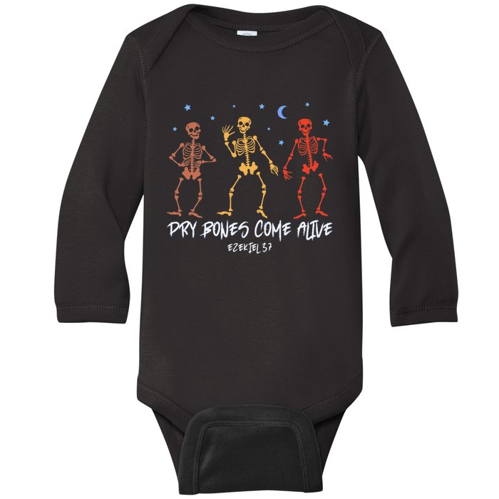 Dry Bones Come Alive Funny Skeleton Dancing Baby Long Sleeve Bodysuit