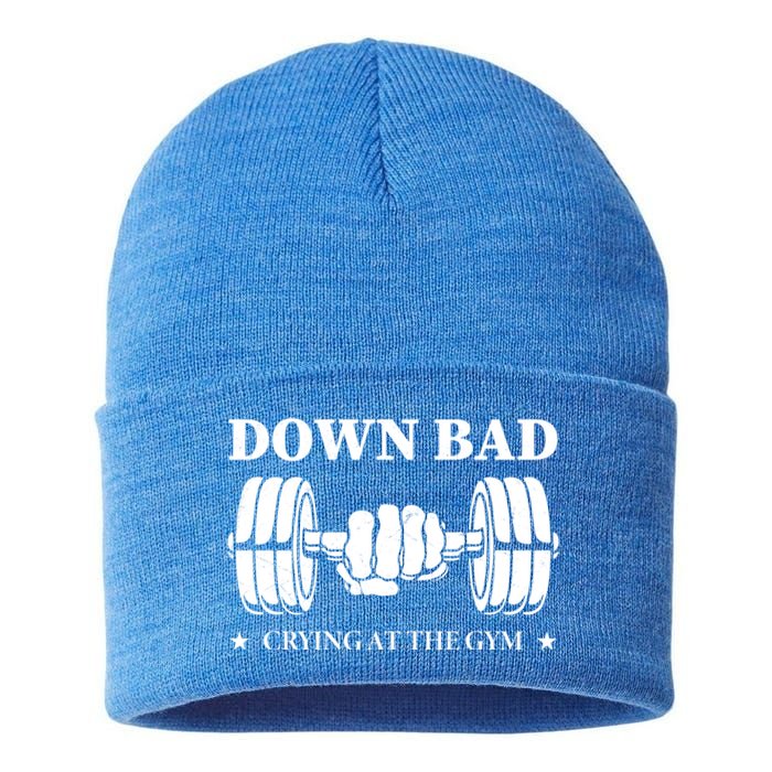 Down Bad Crying At The Gym Gift Crying At The Gym Cute Gift Sustainable Knit Beanie