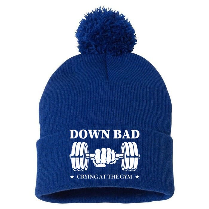 Down Bad Crying At The Gym Gift Crying At The Gym Cute Gift Pom Pom 12in Knit Beanie