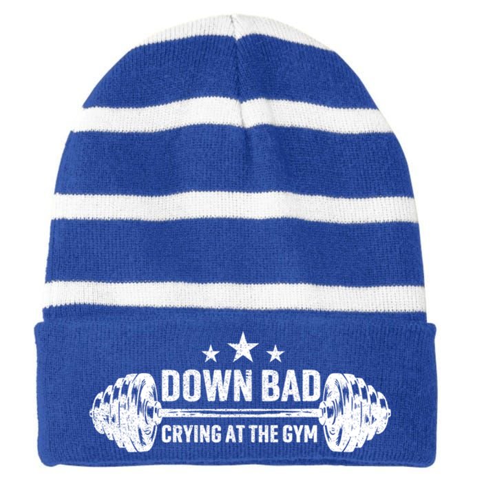 Down Bad Crying At The Gym Vintage Meaningful Gift Striped Beanie with Solid Band