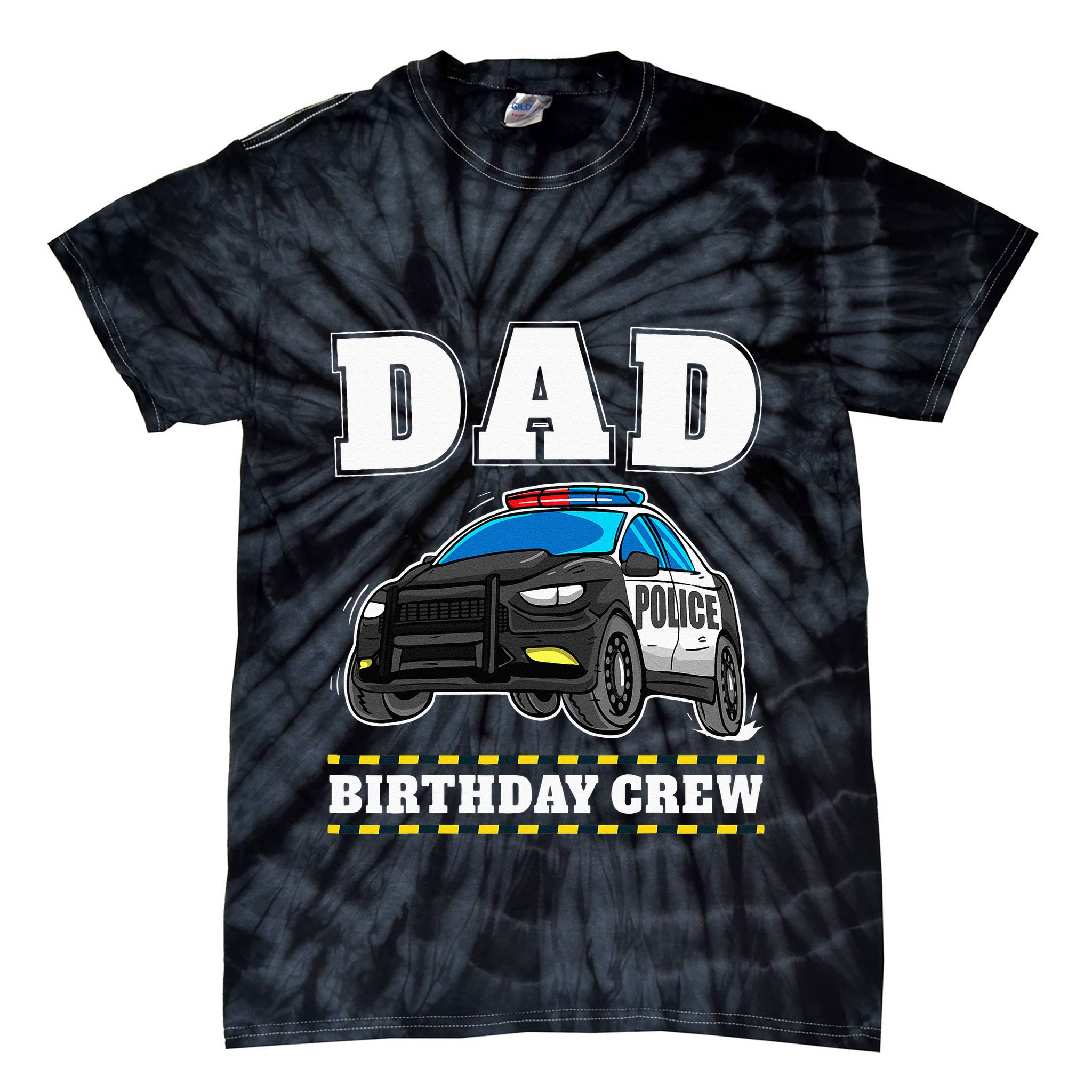 Dad Birthday Crew Police Car Policeman Officer Daddy Papa Tie-Dye T-Shirt