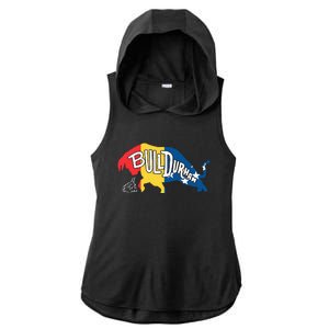 Durham Bull City North Carolina A Bull With Durham Flag Ladies PosiCharge Tri-Blend Wicking Draft Hoodie Tank