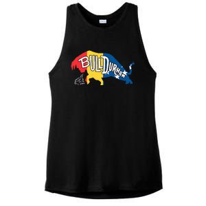 Durham Bull City North Carolina A Bull With Durham Flag Ladies PosiCharge Tri-Blend Wicking Tank