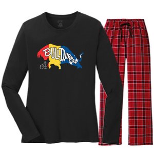 Durham Bull City North Carolina A Bull With Durham Flag Women's Long Sleeve Flannel Pajama Set 