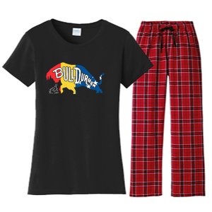 Durham Bull City North Carolina A Bull With Durham Flag Women's Flannel Pajama Set