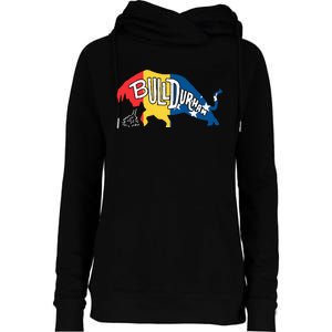 Durham Bull City North Carolina A Bull With Durham Flag Womens Funnel Neck Pullover Hood