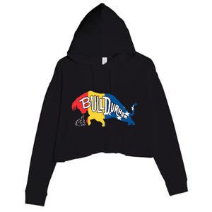 Durham Bull City North Carolina A Bull With Durham Flag Crop Fleece Hoodie