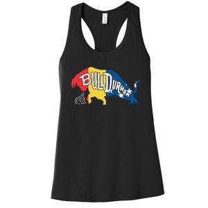 Durham Bull City North Carolina A Bull With Durham Flag Women's Racerback Tank