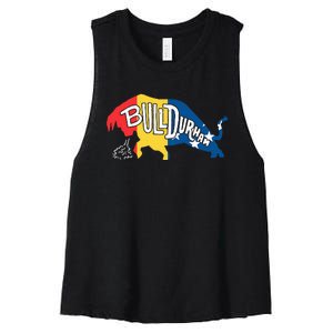 Durham Bull City North Carolina A Bull With Durham Flag Women's Racerback Cropped Tank