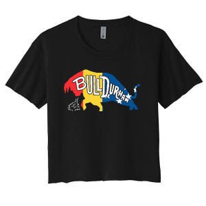 Durham Bull City North Carolina A Bull With Durham Flag Women's Crop Top Tee