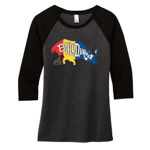 Durham Bull City North Carolina A Bull With Durham Flag Women's Tri-Blend 3/4-Sleeve Raglan Shirt