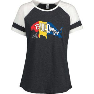 Durham Bull City North Carolina A Bull With Durham Flag Enza Ladies Jersey Colorblock Tee