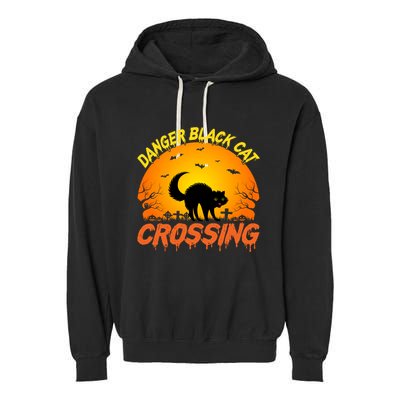Danger Black Cat Crossing Halloween Costume Cute Gift Garment-Dyed Fleece Hoodie