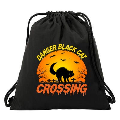 Danger Black Cat Crossing Halloween Costume Cute Gift Drawstring Bag