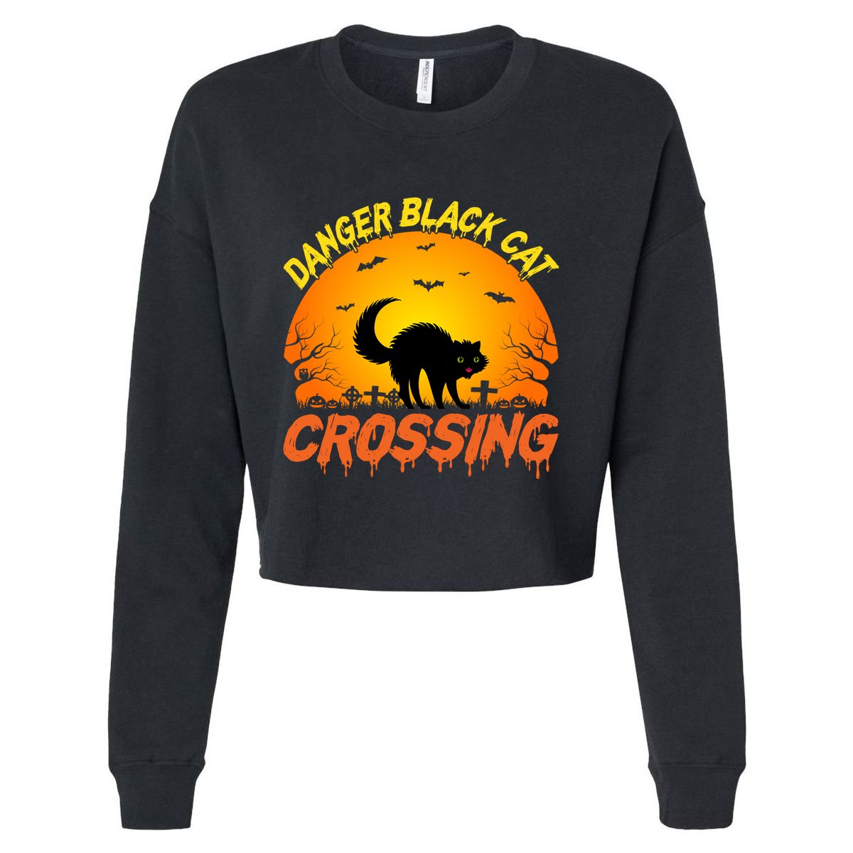 Danger Black Cat Crossing Halloween Costume Cute Gift Cropped Pullover Crew