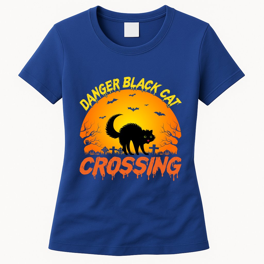 Danger Black Cat Crossing Halloween Costume Cute Gift Womens T-Shirt