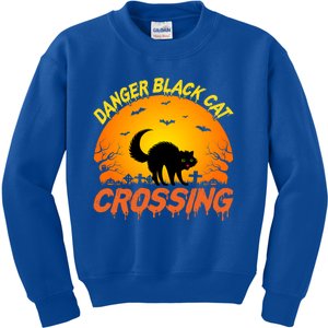 Danger Black Cat Crossing Halloween Costume Cute Gift Kids Sweatshirt