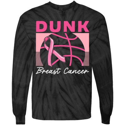 Dunk Breast Cancer Basketball Player Breast Cancer Awareness Tie-Dye Long Sleeve Shirt