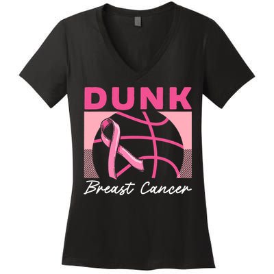 Dunk Breast Cancer Basketball Player Breast Cancer Awareness Women's V-Neck T-Shirt
