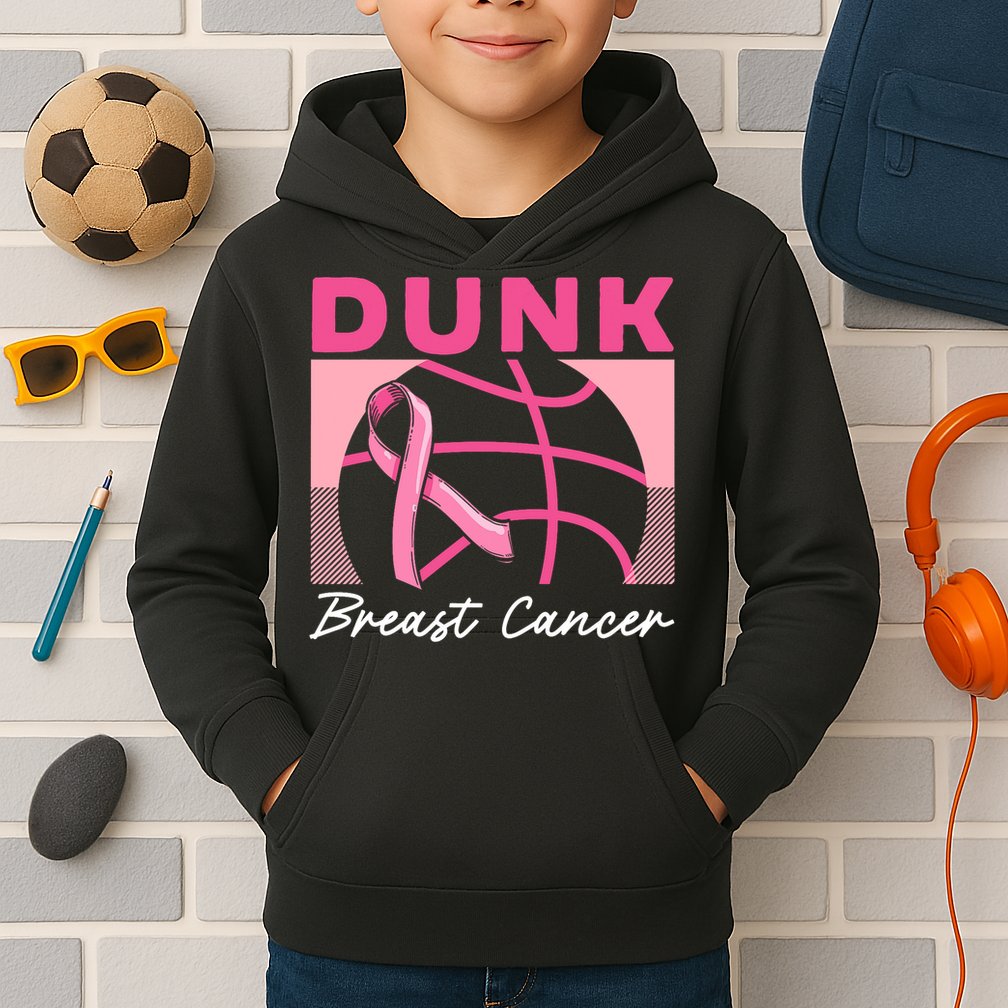 Dunk Breast Cancer Basketball Player Breast Cancer Awareness Kids Hoodie