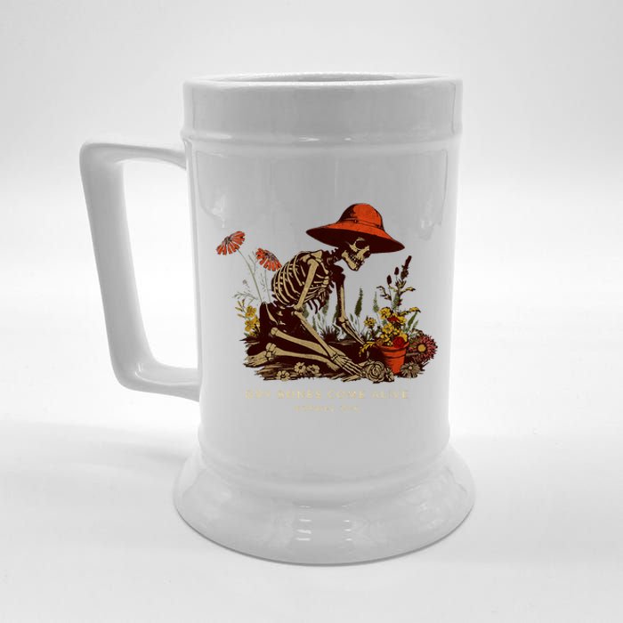 Dry Bones Come Alive Funny Skeleton Flower Beer Stein