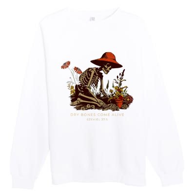 Dry Bones Come Alive Funny Skeleton Flower Premium Crewneck Sweatshirt