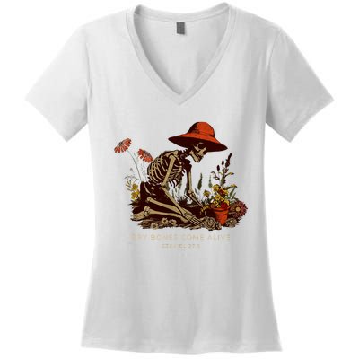 Dry Bones Come Alive Funny Skeleton Flower Women's V-Neck T-Shirt