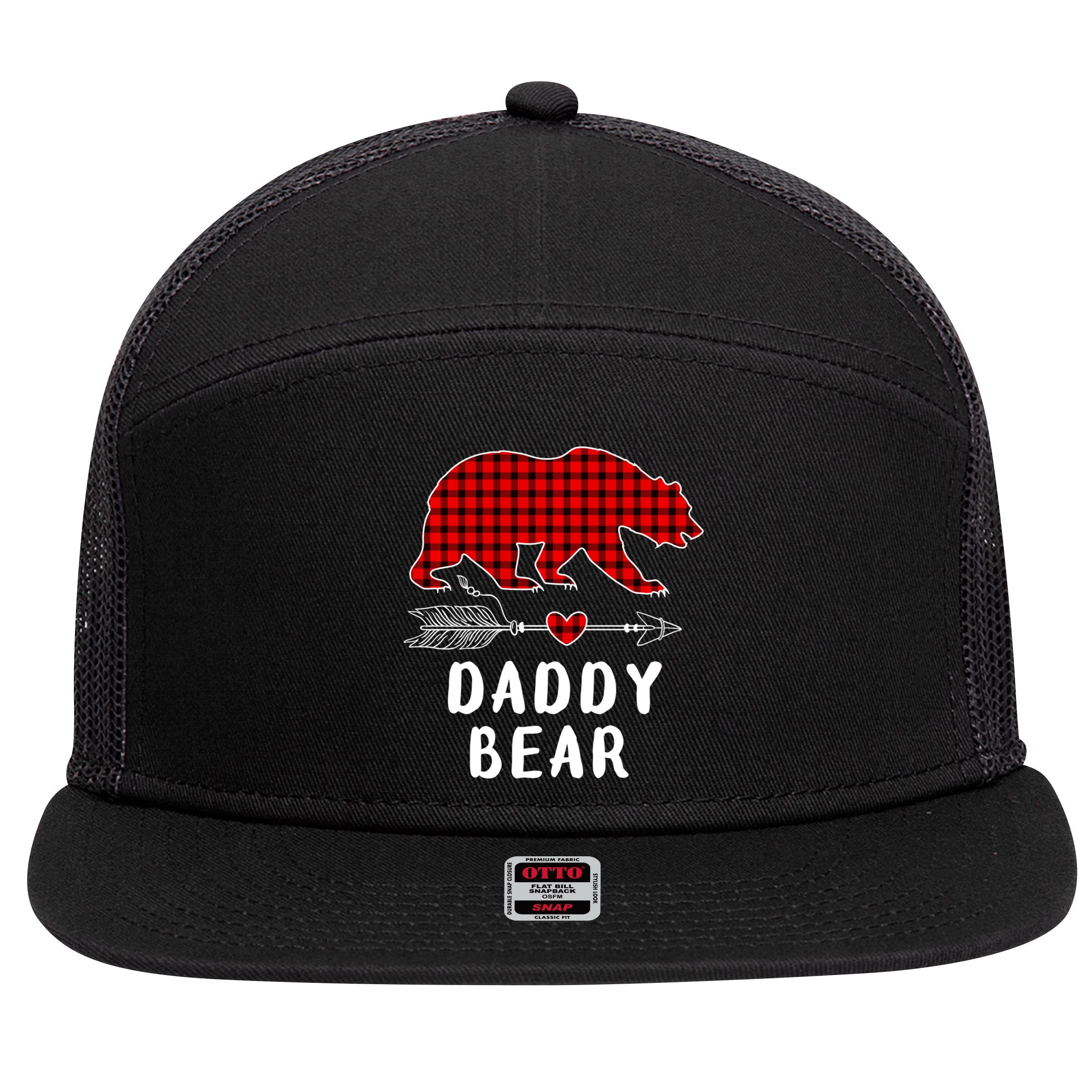 Daddy Bear Christmas Pajama Red Plaid Buffalo Xmas 7 Panel Mesh Trucker Snapback Hat