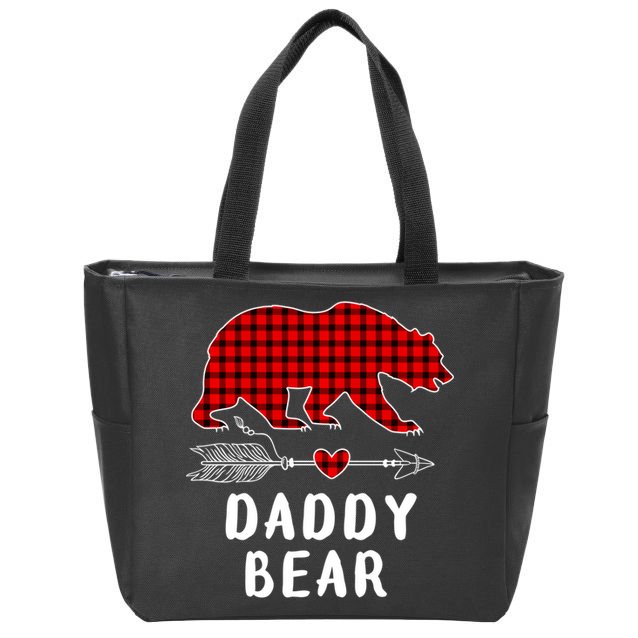 Daddy Bear Christmas Pajama Red Plaid Buffalo Xmas Zip Tote Bag
