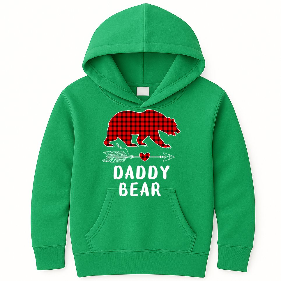 Daddy Bear Christmas Pajama Red Plaid Buffalo Xmas Kids Hoodie