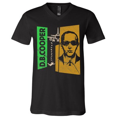 D B Cooper Skyjacker Hijack Retro 60s Style Graphic V-Neck T-Shirt