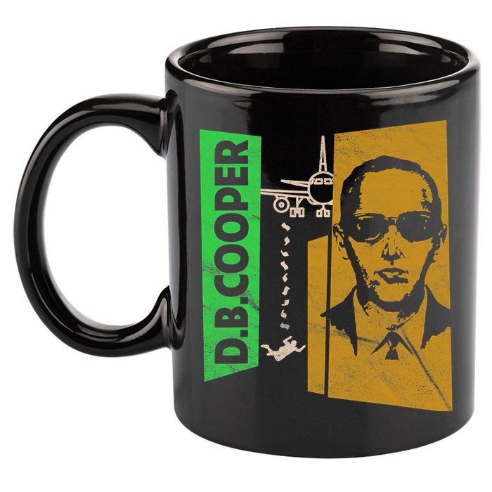 D B Cooper Skyjacker Hijack Retro 60s Style Graphic 11oz C Handle Ceramic Mug