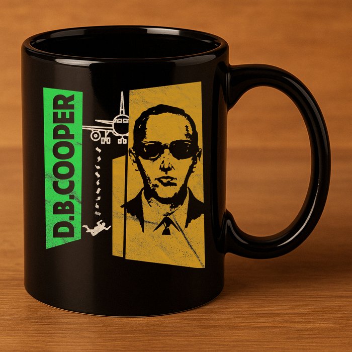 D B Cooper Skyjacker Hijack Retro 60s Style Graphic 11oz C Handle Ceramic Mug