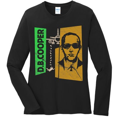 D B Cooper Skyjacker Hijack Retro 60s Style Graphic Ladies Long Sleeve Shirt