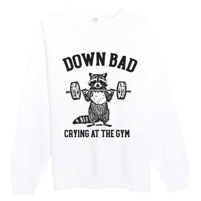 Down Bad Crying At The Gym Racoon Meme Ttpd Premium Crewneck Sweatshirt