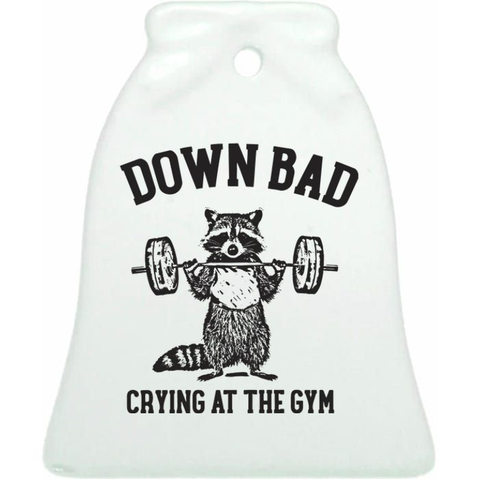 Down Bad Crying At The Gym Racoon Meme Ttpd Ceramic Bell Ornament