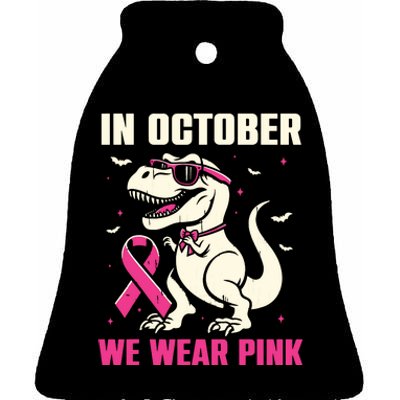 Dinosaur Breast Cancer Awareness Ceramic Bell Ornament