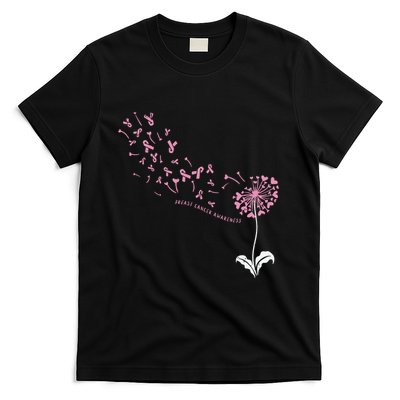 Dandelion Breast Cancer Awareness Pink Ribbon Support Gift T-Shirt