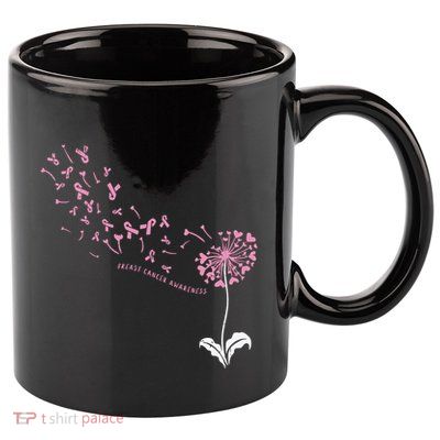 Dandelion Breast Cancer Awareness Pink Ribbon Support Gift 11oz C Handle Ceramic Mug